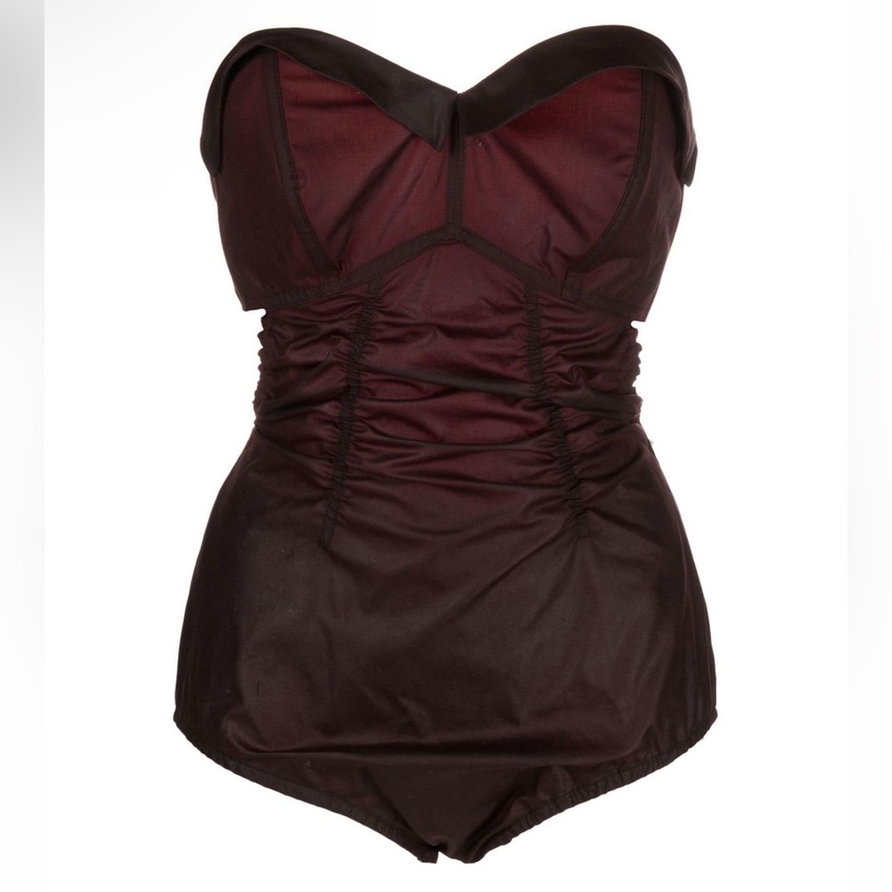 Maison Margiela Burgundy Waxed One Piece Strapless Bodysuit - Picture 3 of 14